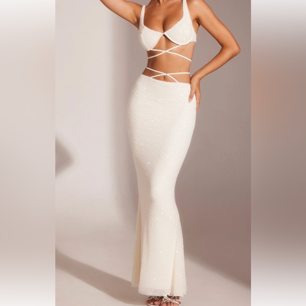 SARDINIA
Embellished Strappy Maxi Skirt in White US size 2 UK 6